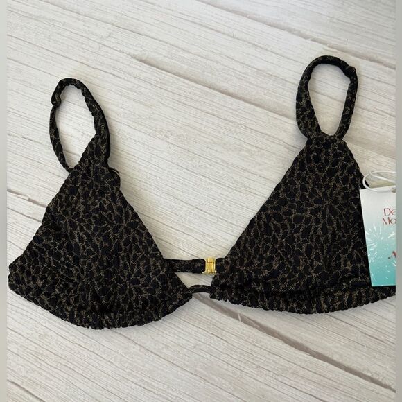 Andie X Demi Moore The Tropez Triangle Swim Top Black Gold - Picture 4 of 9